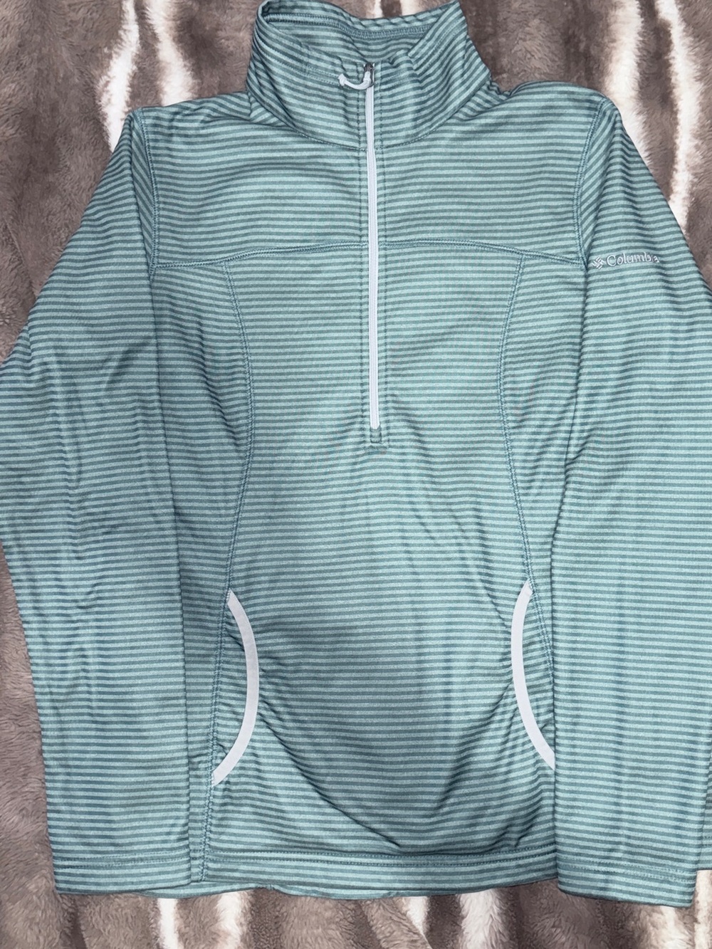 Columbia Mint Green Striped Quarter-Zip Pullover